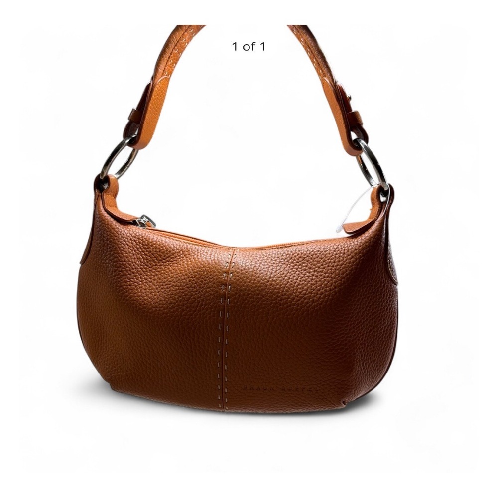 Braun Buffel Germany Orange Pebbled Leather Shoulder Bag Whipstitch Hobo Handbag